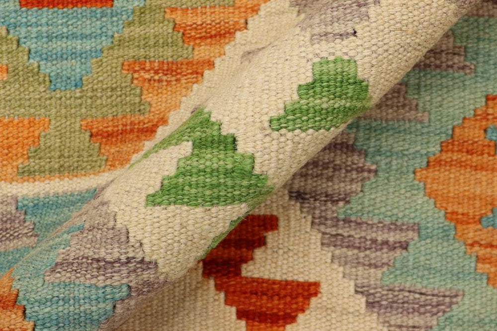 Flat Weave Kilim Antique Navaho Vintage handmade Geometric Kilim Beige Blue Hand-Woven Rectangle 100% Wool Area Rug 3x5 