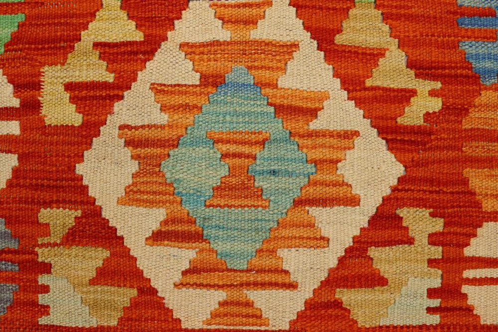 Flat Weave Kilim Antique Navaho Vintage handmade Geometric Kilim Rust Blue Hand-Woven Rectangle 100% Wool Area Rug 3x4 