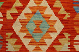 Flat Weave Kilim Antique Navaho Vintage handmade Geometric Kilim Rust Blue Hand-Woven Rectangle 100% Wool Area Rug 3x4 