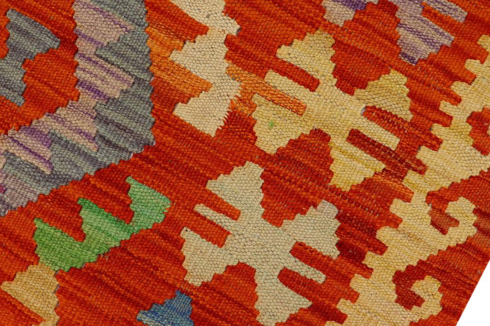 Flat Weave Kilim Antique Navaho Vintage handmade Geometric Kilim Rust Blue Hand-Woven Rectangle 100% Wool Area Rug 3x4 