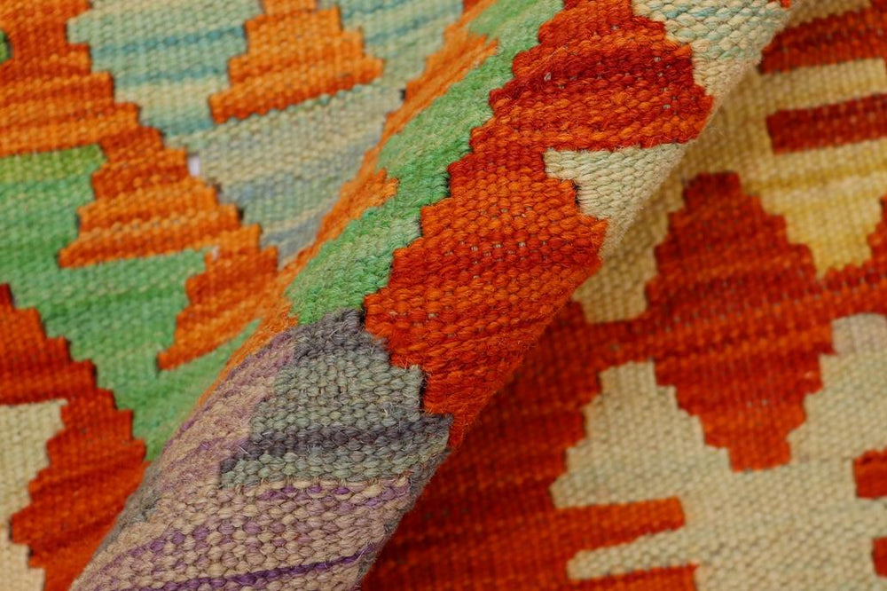 Flat Weave Kilim Antique Navaho Vintage handmade Geometric Kilim Rust Blue Hand-Woven Rectangle 100% Wool Area Rug 3x4 