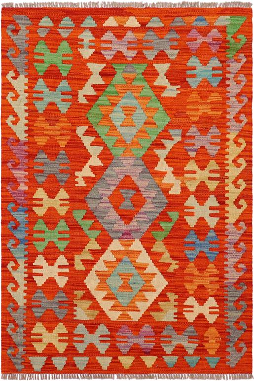 Flat Weave Kilim Antique Navaho Vintage handmade Geometric Kilim Rust Blue Hand-Woven Rectangle 100% Wool Area Rug 3x4 