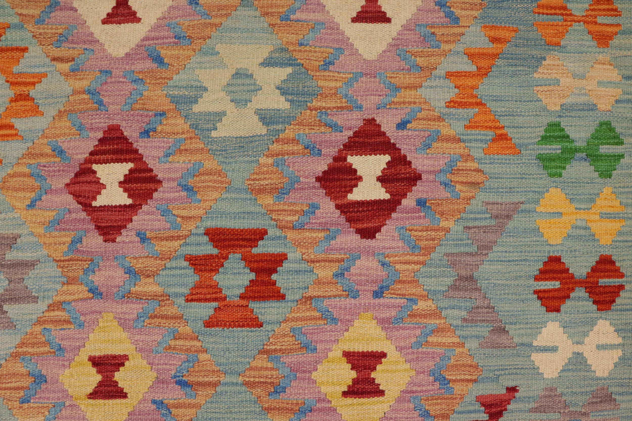 handmade Geometric Kilim Blue Beige Hand-Woven RECTANGLE 100% WOOL area rug 4 x 6