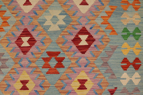 handmade Geometric Kilim Blue Beige Hand-Woven RECTANGLE 100% WOOL area rug 4 x 6