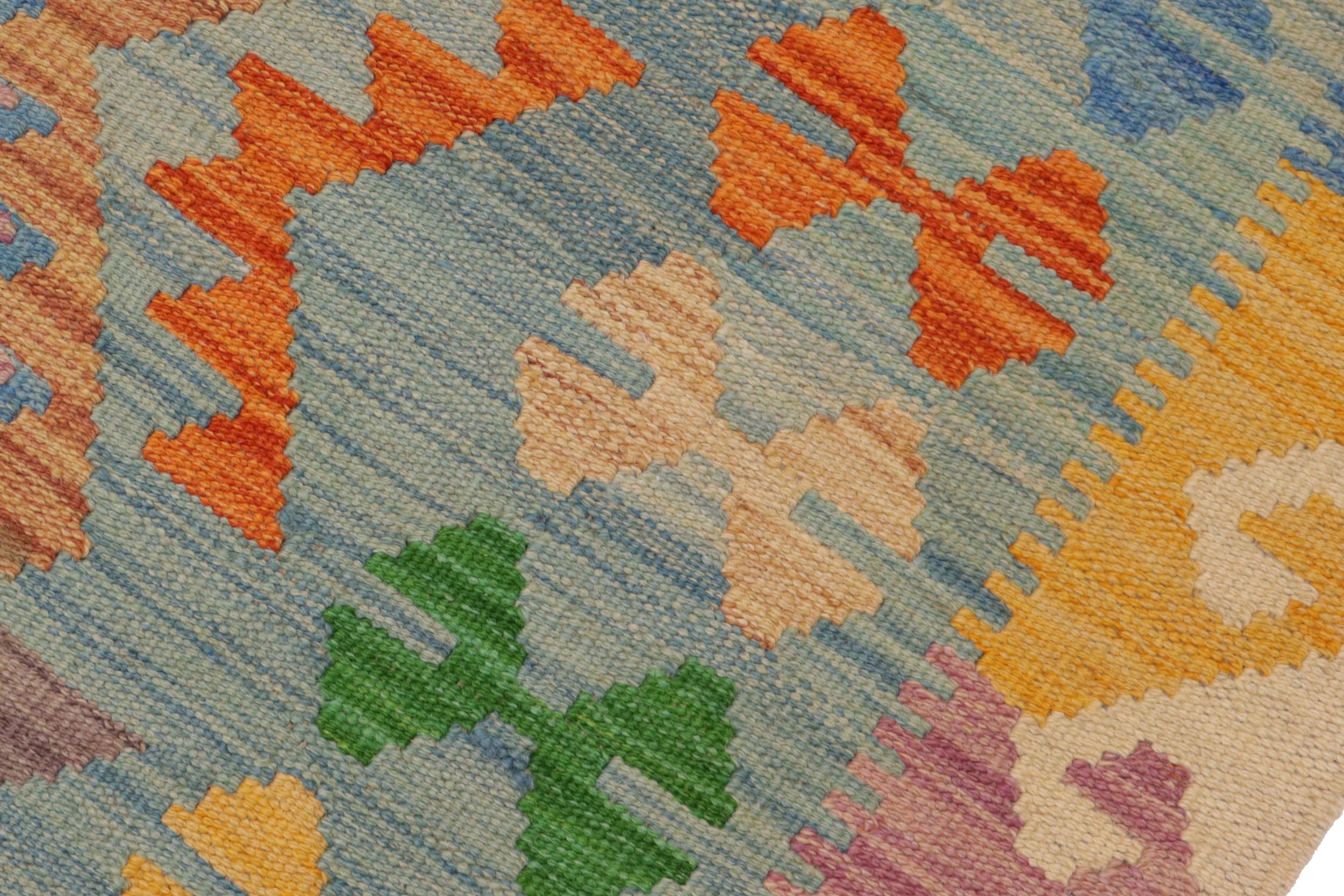 handmade Geometric Kilim Blue Beige Hand-Woven RECTANGLE 100% WOOL area rug 4 x 6