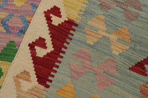 handmade Geometric Kilim Blue Beige Hand-Woven RECTANGLE 100% WOOL area rug 4 x 6