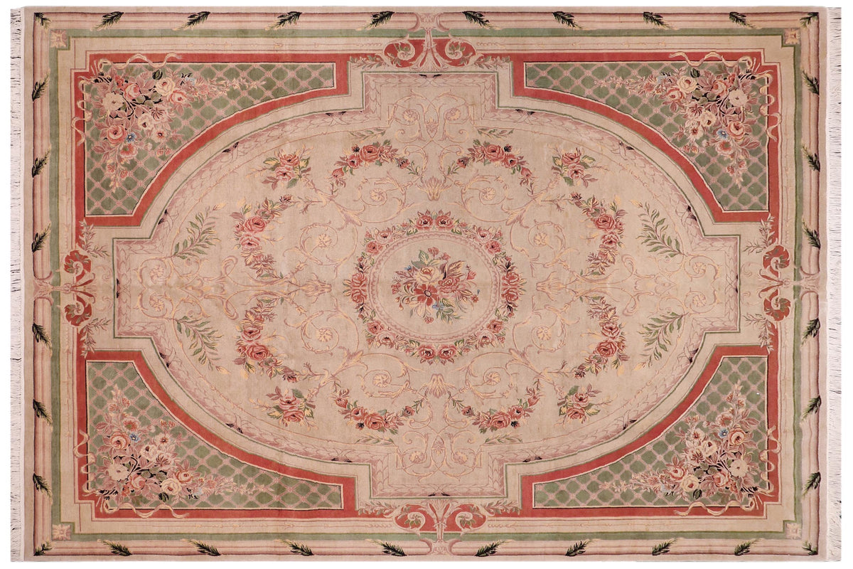 handmade Traditional Abusson Lt. Gray Green Hand Knotted RECTANGLE 100% WOOL area rug 9x12