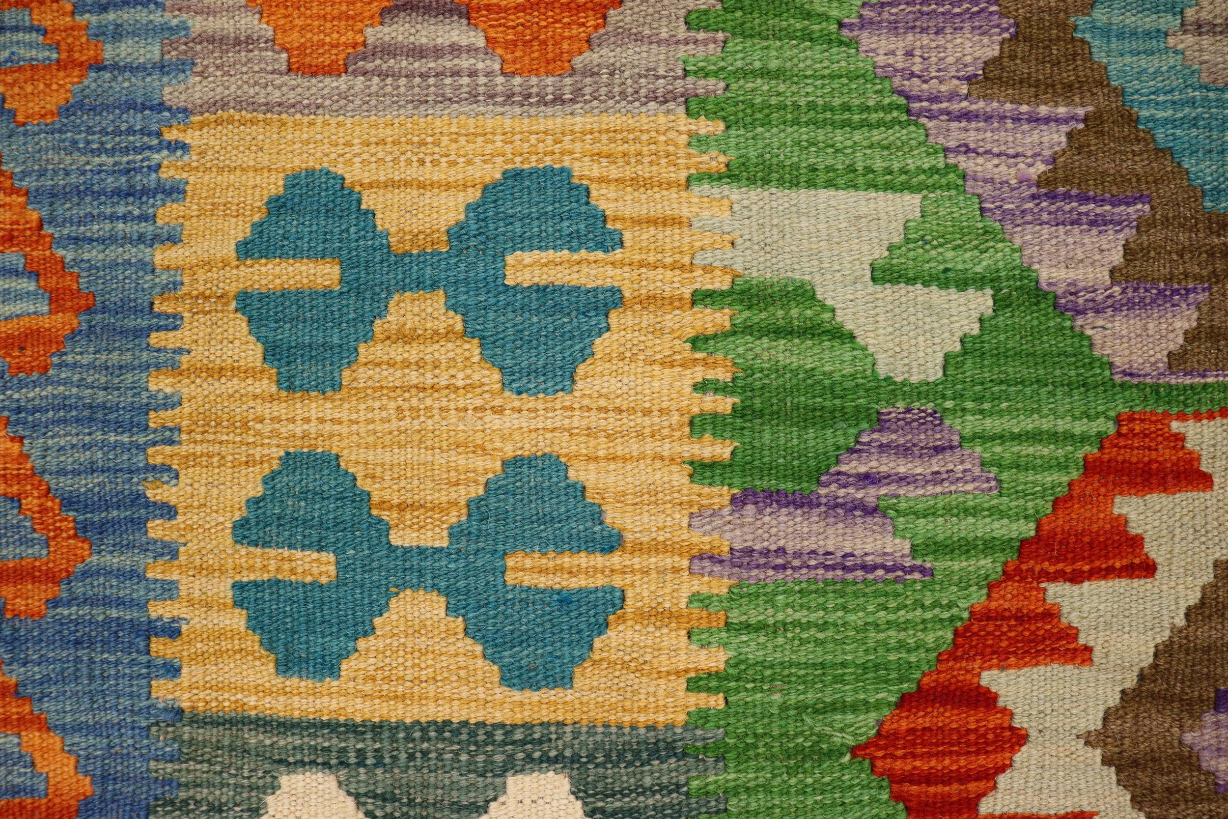 handmade Geometric Kilim Green Rust Hand-Woven RECTANGLE 100% WOOL area rug 3' x 5'