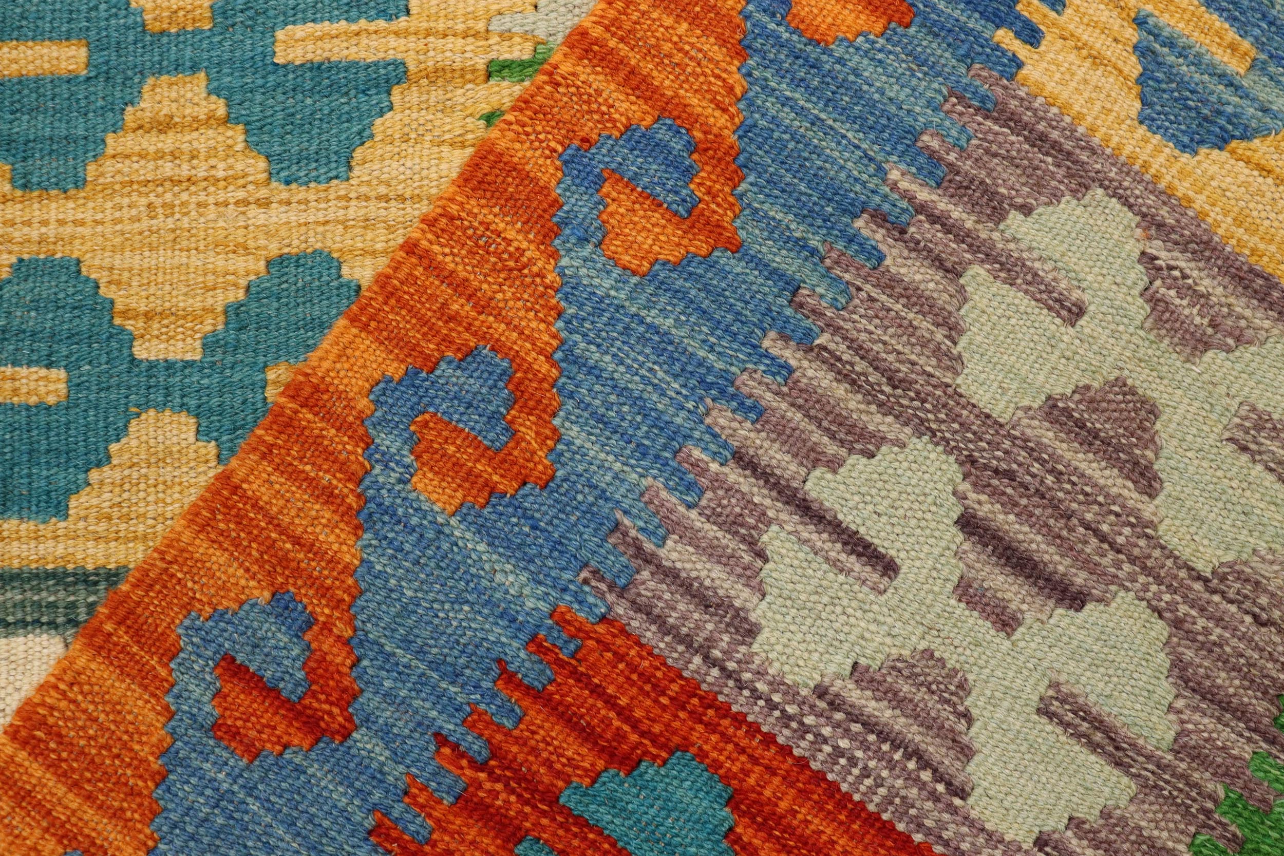 handmade Geometric Kilim Green Rust Hand-Woven RECTANGLE 100% WOOL area rug 3' x 5'