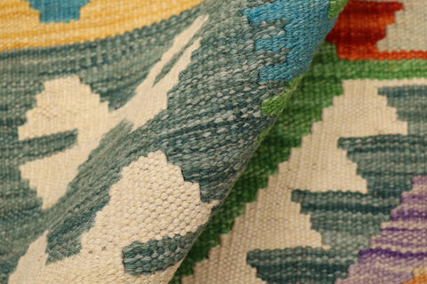 handmade Geometric Kilim Green Rust Hand-Woven RECTANGLE 100% WOOL area rug 3' x 5'