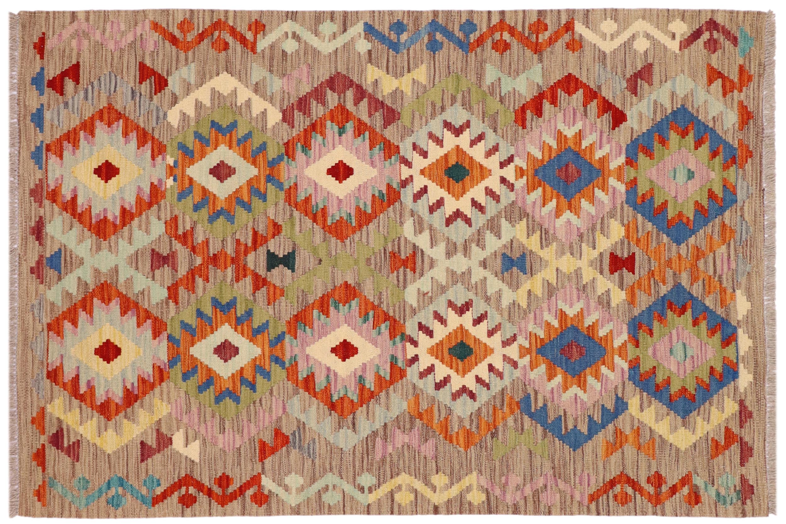 handmade Geometric Kilim Purple Rust Hand-Woven RECTANGLE 100% WOOL area rug 3 x 5