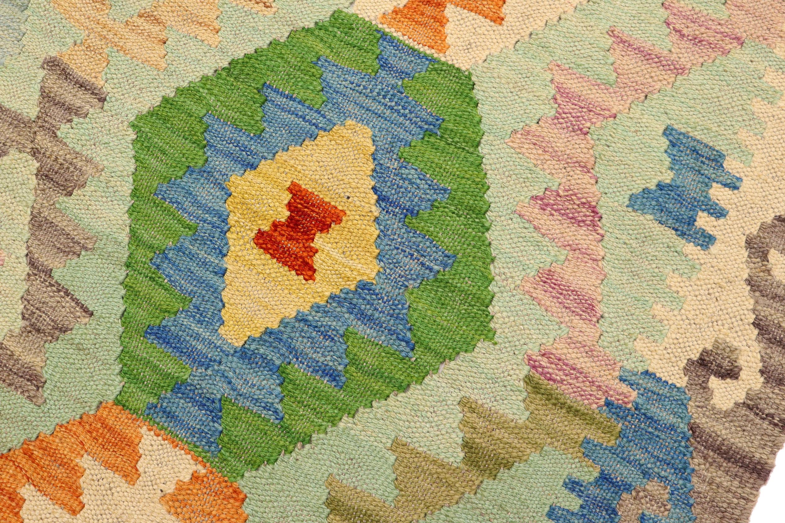 handmade Geometric Kilim Blue Gray Hand-Woven RECTANGLE 100% WOOL area rug 3 x 5