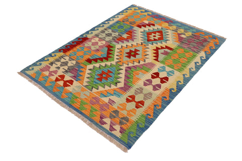 handmade Geometric Kilim Blue Rust Hand-Woven RECTANGLE 100% WOOL area rug 3' x 5'
