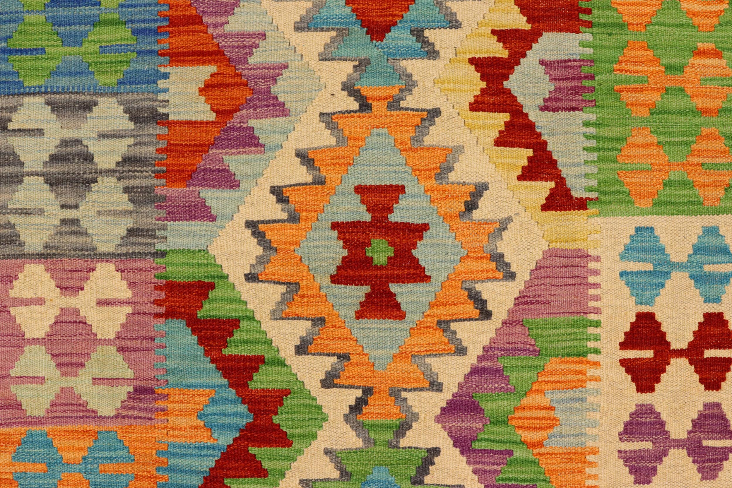 handmade Geometric Kilim Blue Rust Hand-Woven RECTANGLE 100% WOOL area rug 3' x 5'
