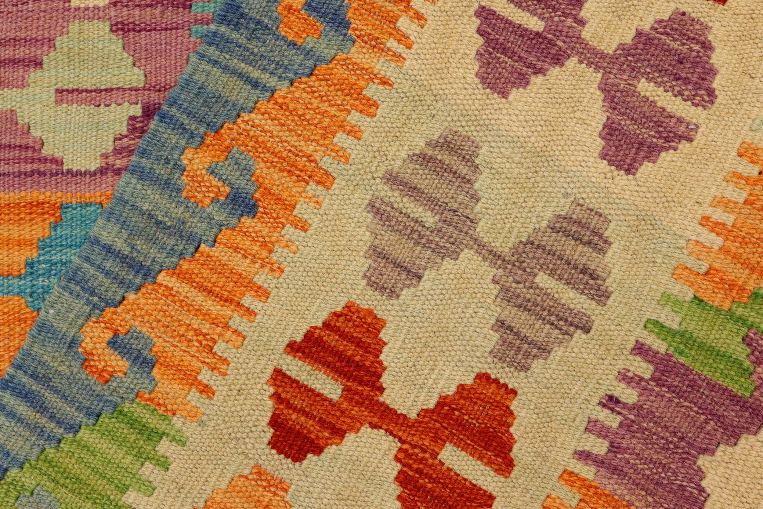 handmade Geometric Kilim Blue Rust Hand-Woven RECTANGLE 100% WOOL area rug 3' x 5'