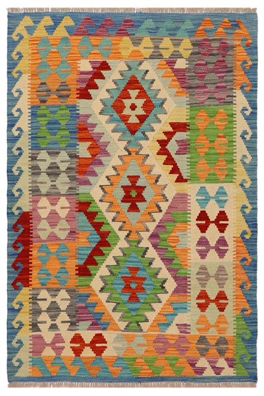Flat Weave Kilim Antique Navaho Vintage handmade Geometric Kilim Blue Rust Hand-Woven Rectangle 100% Wool Area Rug 3x5 