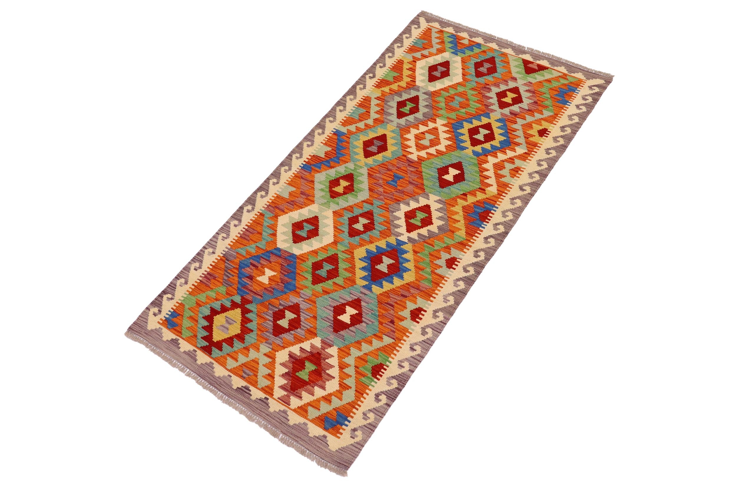 handmade Geometric Kilim Rust Beige Hand-Woven RUNNER 100% WOOL area rug 3 x 7