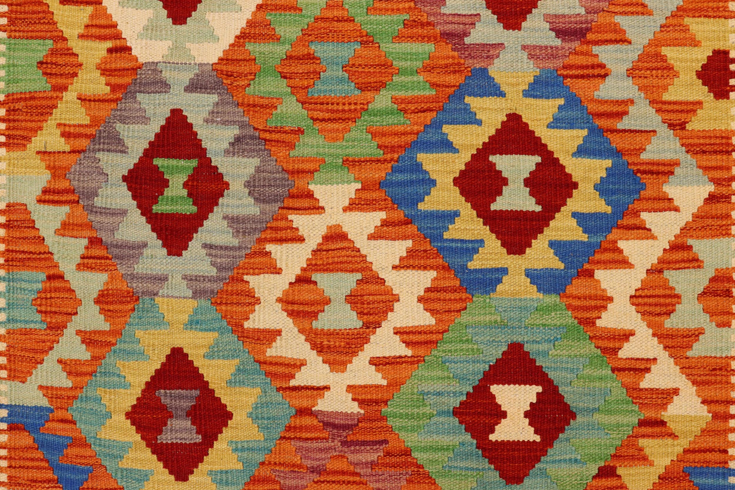 handmade Geometric Kilim Rust Beige Hand-Woven RUNNER 100% WOOL area rug 3 x 7