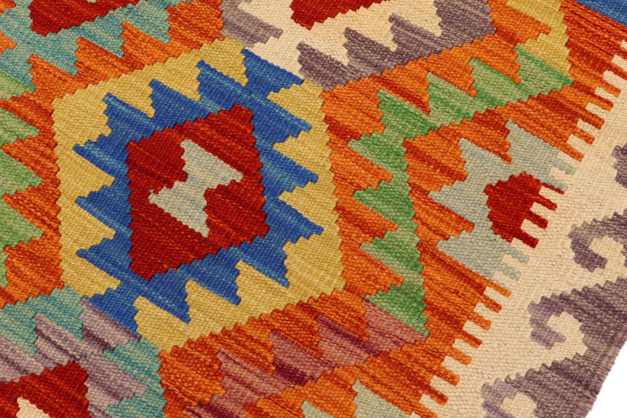 handmade Geometric Kilim Rust Beige Hand-Woven RUNNER 100% WOOL area rug 3 x 7