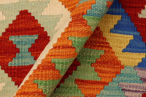 handmade Geometric Kilim Rust Beige Hand-Woven RUNNER 100% WOOL area rug 3 x 7