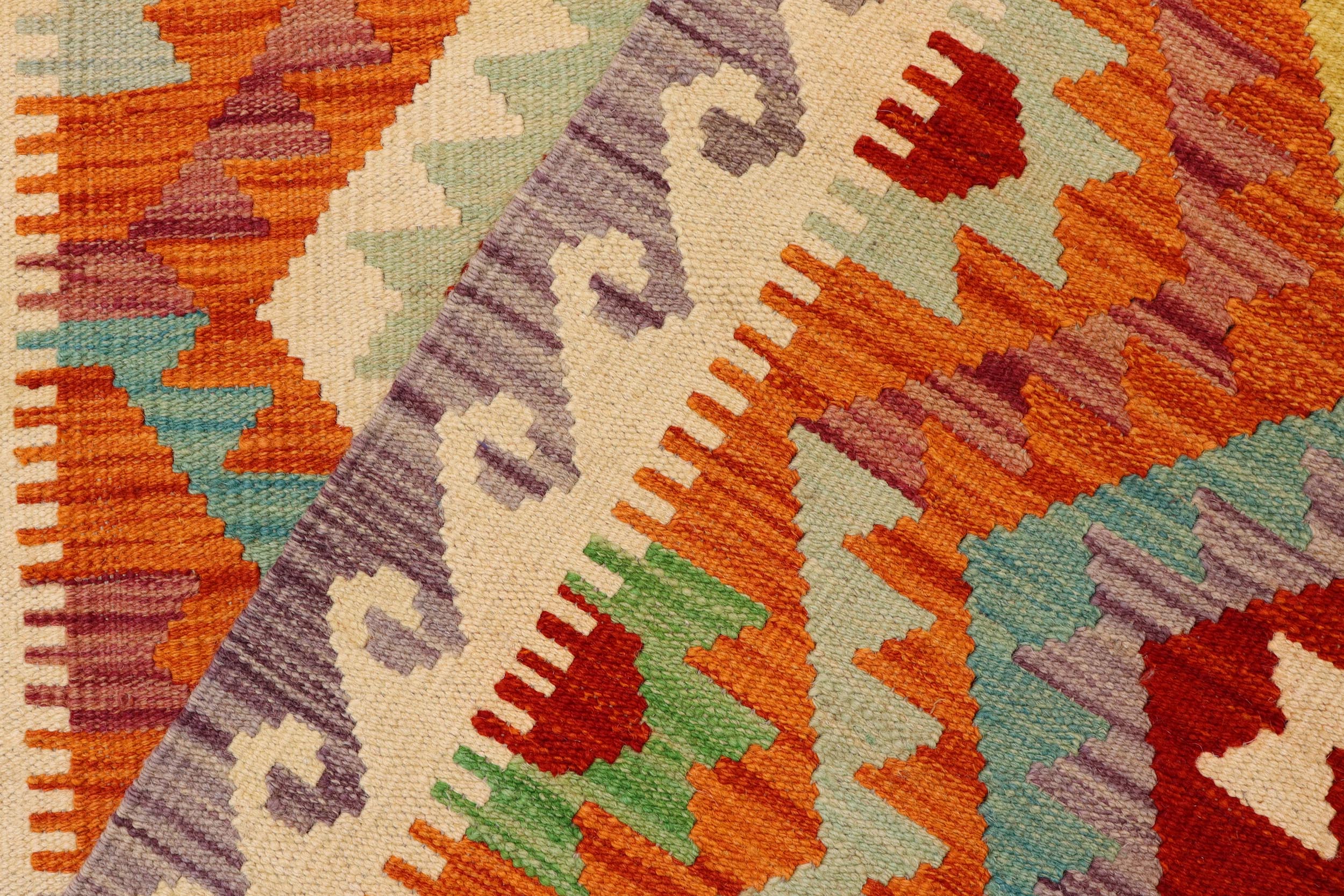 handmade Geometric Kilim Rust Beige Hand-Woven RUNNER 100% WOOL area rug 3 x 7