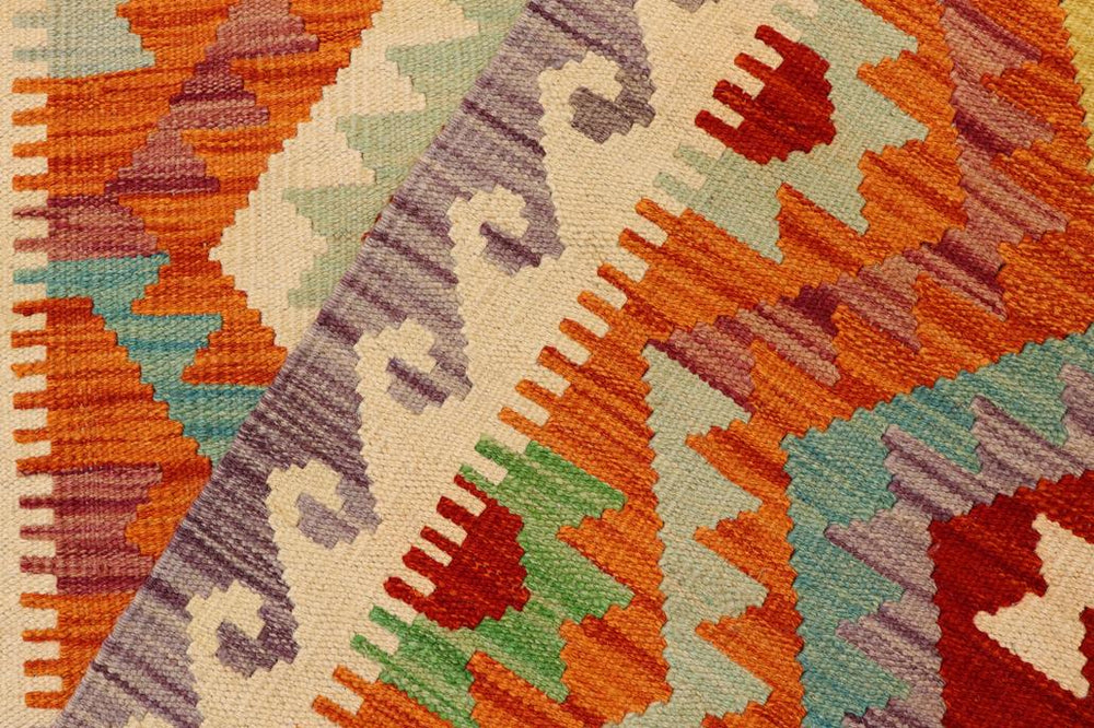 Flat Weave Kilim Antique Navaho Vintage handmade Geometric Kilim Rust Beige Hand-Woven Runner 100% Wool Area Rug 3x7 