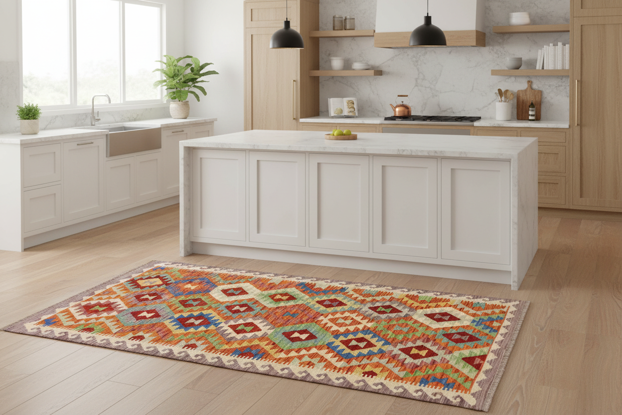 handmade Geometric Kilim Rust Beige Hand-Woven RUNNER 100% WOOL area rug 3 x 7
