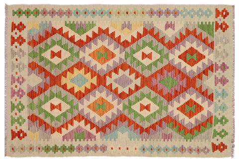 handmade Geometric Kilim Rust Blue Hand-Woven RECTANGLE 100% WOOL area rug 3 x 5