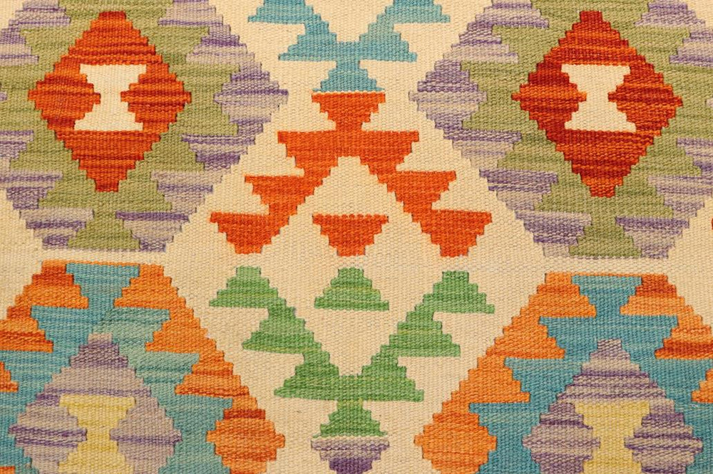 Flat Weave Kilim Antique Navaho Vintage handmade Geometric Kilim Beige Blue Hand-Woven Rectangle 100% Wool Area Rug 3x5 