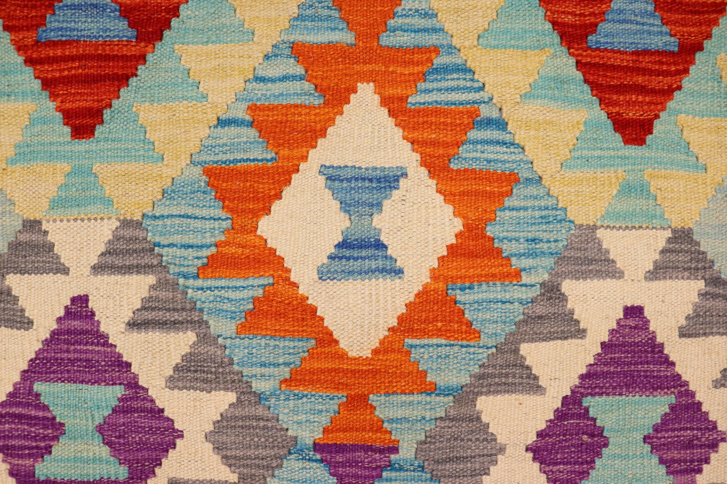 handmade Geometric Kilim Blue Rust Hand-Woven RECTANGLE 100% WOOL area rug 3 x 5