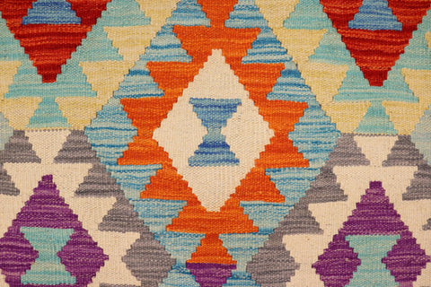 handmade Geometric Kilim Blue Rust Hand-Woven RECTANGLE 100% WOOL area rug 3 x 5