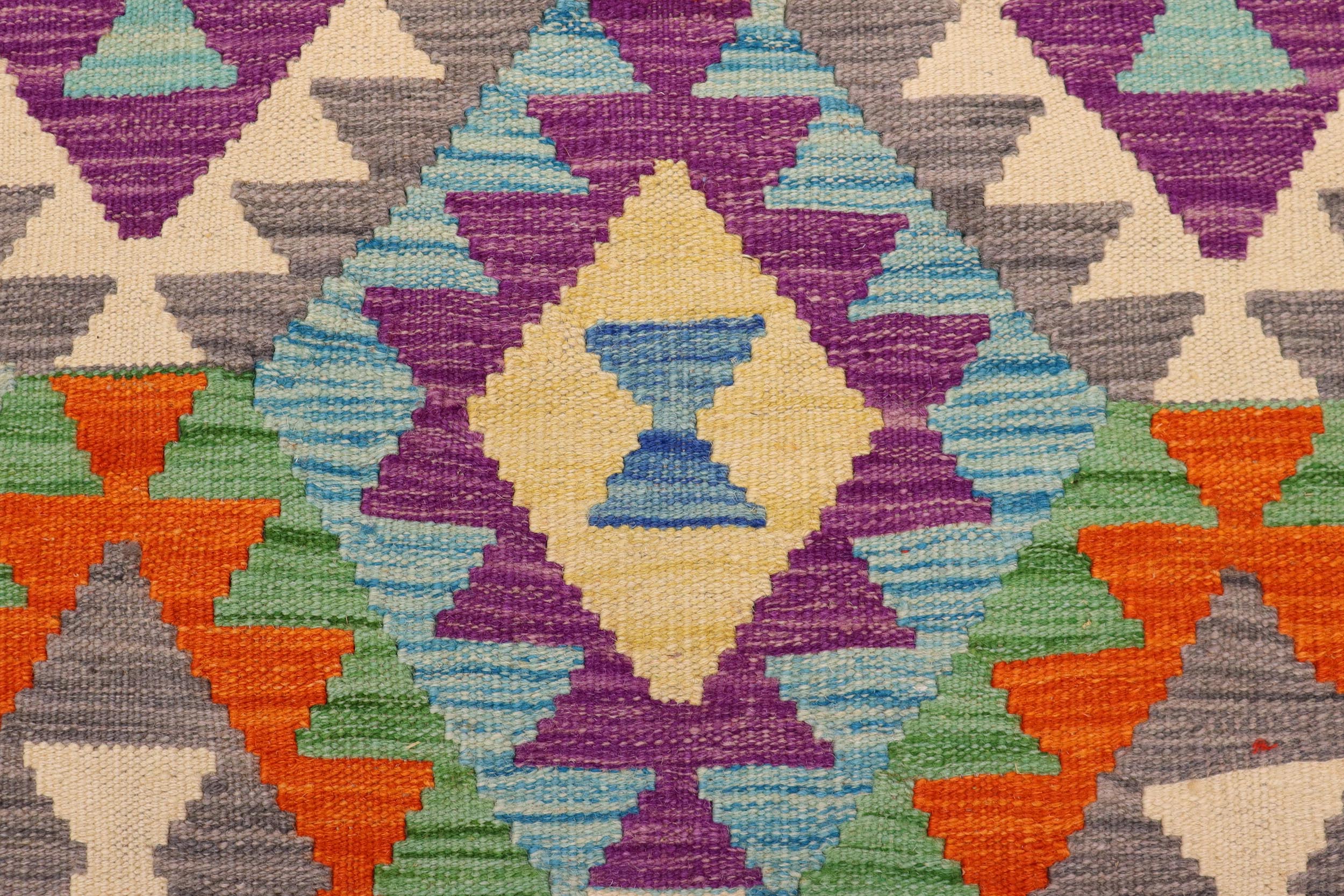 handmade Geometric Kilim Blue Rust Hand-Woven RECTANGLE 100% WOOL area rug 3 x 5