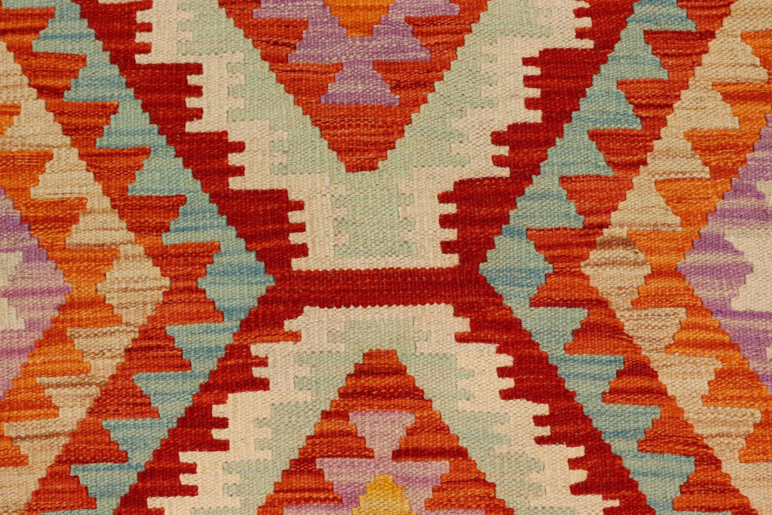 handmade Geometric Kilim Rust Blue Hand-Woven RECTANGLE 100% WOOL area rug 4' x 6'
