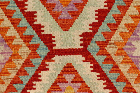 handmade Geometric Kilim Rust Blue Hand-Woven RECTANGLE 100% WOOL area rug 4' x 6'
