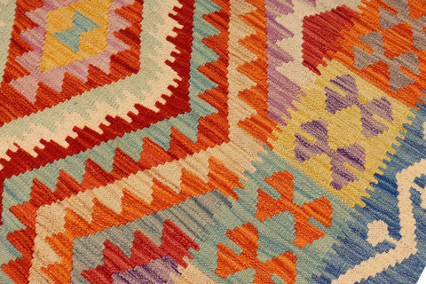 handmade Geometric Kilim Rust Blue Hand-Woven RECTANGLE 100% WOOL area rug 4' x 6'