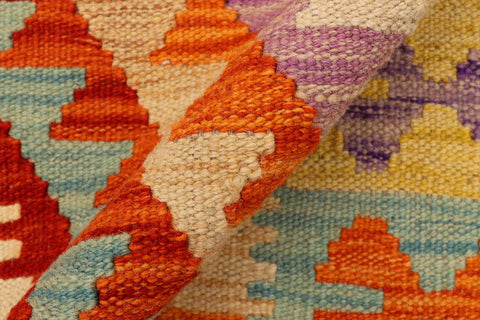 handmade Geometric Kilim Rust Blue Hand-Woven RECTANGLE 100% WOOL area rug 4' x 6'