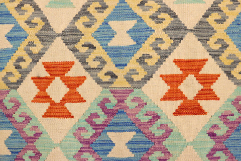 handmade Geometric Kilim Beige Blue Hand-Woven RECTANGLE 100% WOOL area rug 5 x 7