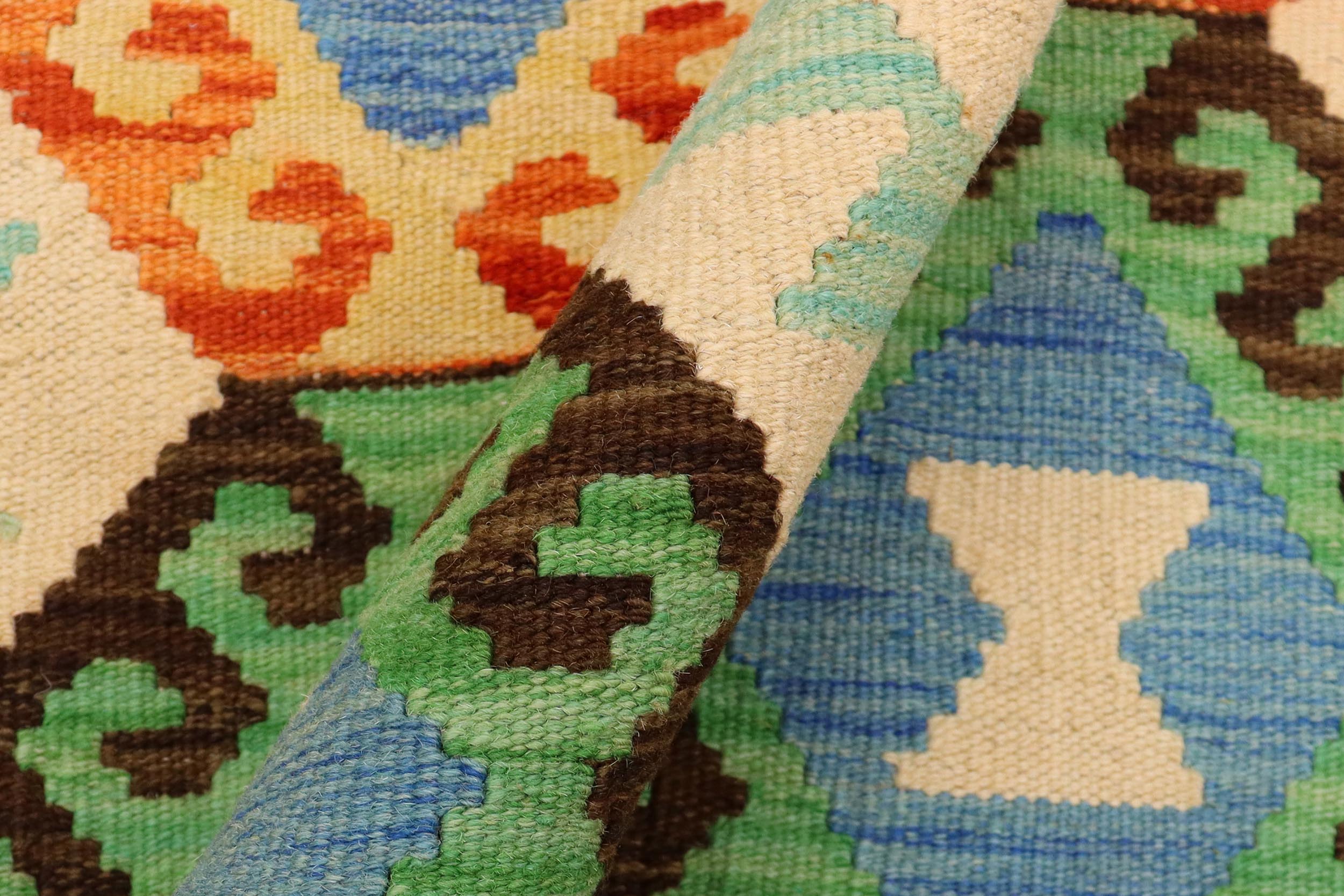 handmade Geometric Kilim Beige Blue Hand-Woven RECTANGLE 100% WOOL area rug 5 x 7