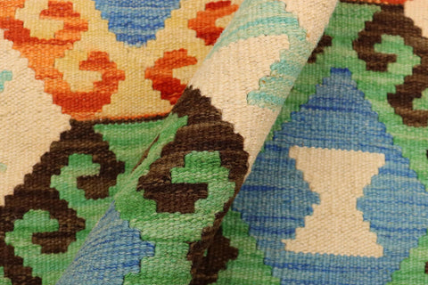 handmade Geometric Kilim Beige Blue Hand-Woven RECTANGLE 100% WOOL area rug 5 x 7