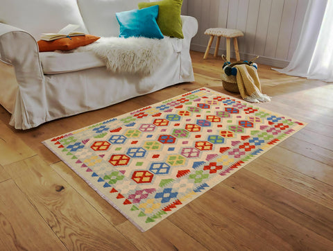 handmade Geometric Kilim Beige Rust Hand-Woven RECTANGLE 100% WOOL area rug 4 x 6
