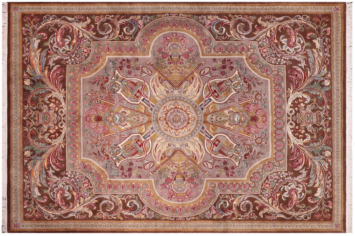 handmade Traditional Firdous Brown Brown Hand Knotted RECTANGLE 100% WOOL area rug 9x12