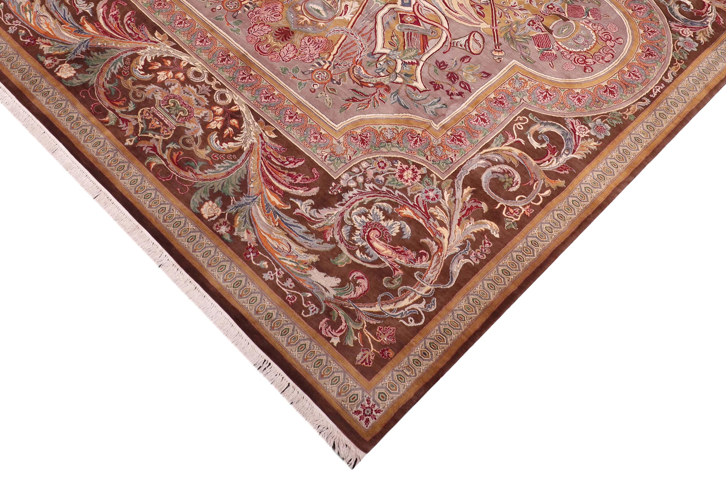 handmade Traditional Firdous Brown Brown Hand Knotted RECTANGLE 100% WOOL area rug 9x12