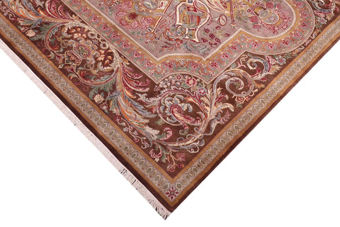 handmade Traditional Firdous Brown Brown Hand Knotted RECTANGLE 100% WOOL area rug 9x12