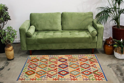 handmade Geometric Kilim Beige Rust Hand-Woven RECTANGLE 100% WOOL area rug 4 x 6