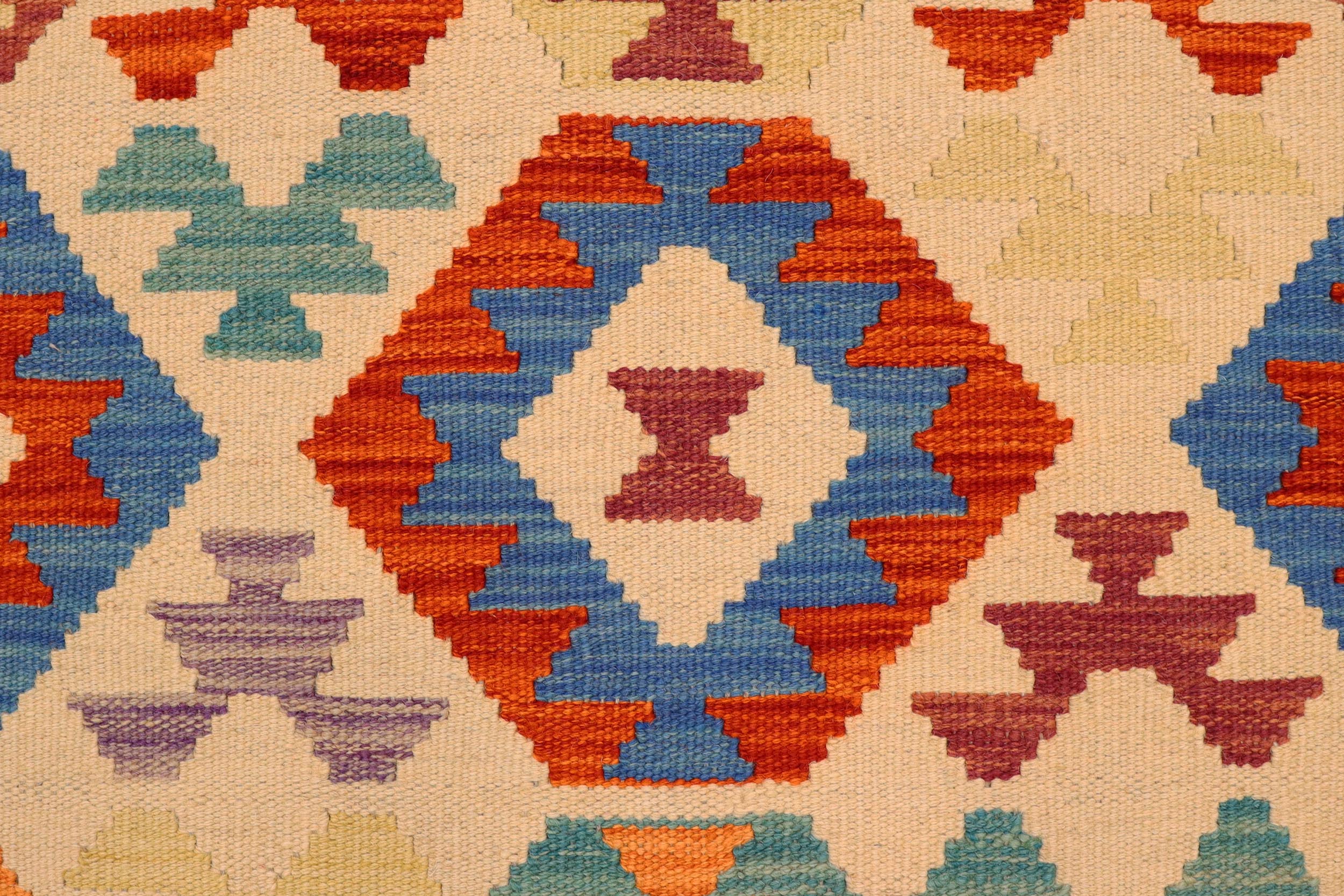 handmade Geometric Kilim Beige Rust Hand-Woven RECTANGLE 100% WOOL area rug 4 x 6