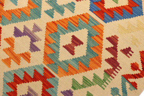 handmade Geometric Kilim Beige Rust Hand-Woven RECTANGLE 100% WOOL area rug 4 x 6