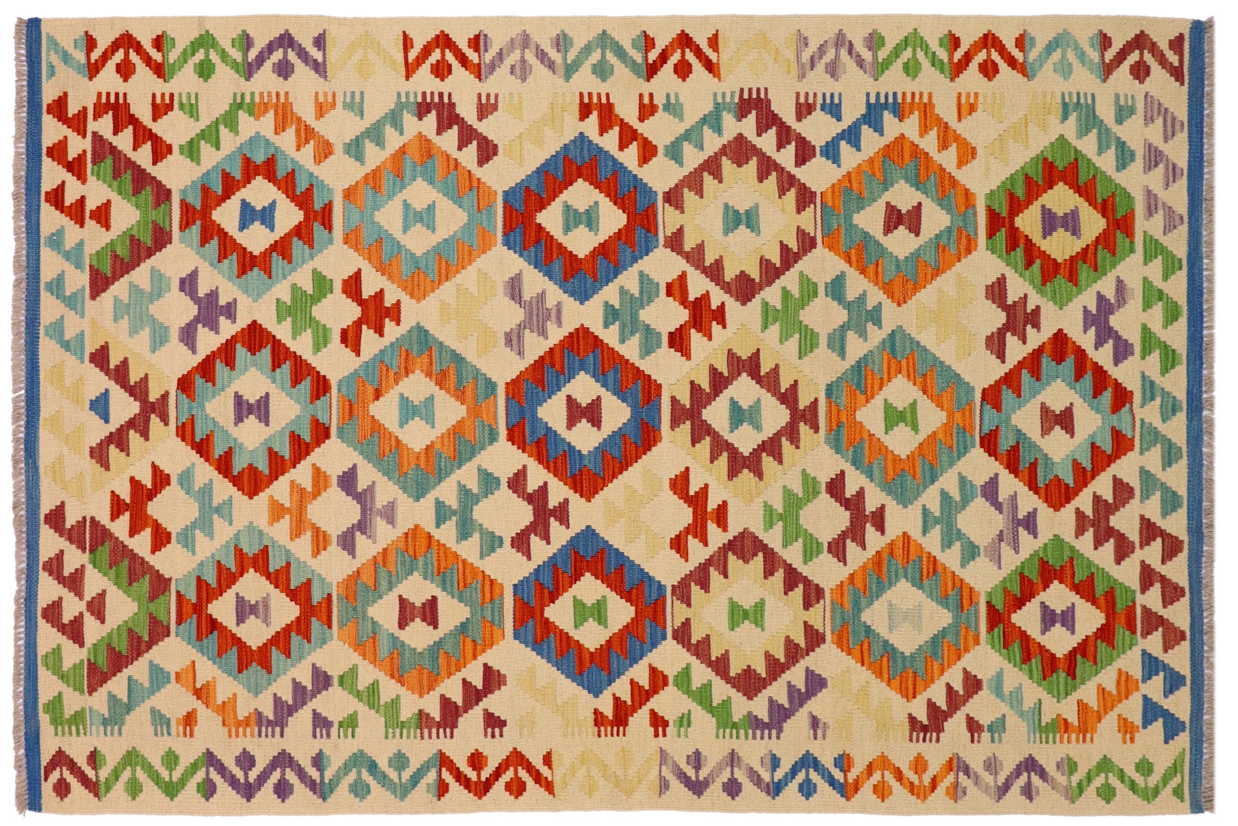 handmade Geometric Kilim Beige Rust Hand-Woven RECTANGLE 100% WOOL area rug 4 x 6