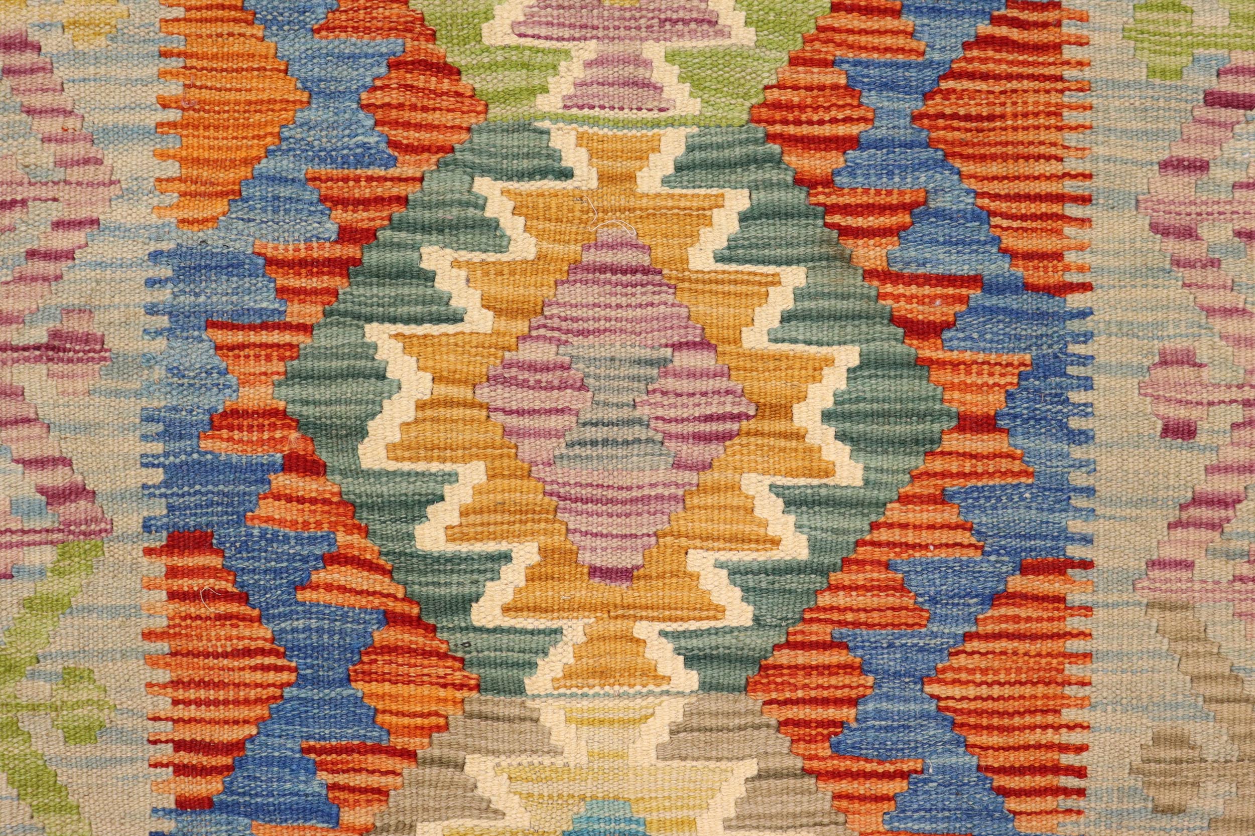 handmade Geometric Kilim Rust Blue Hand-Woven RECTANGLE 100% WOOL area rug 2' x 3'