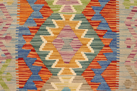 handmade Geometric Kilim Rust Blue Hand-Woven RECTANGLE 100% WOOL area rug 2' x 3'