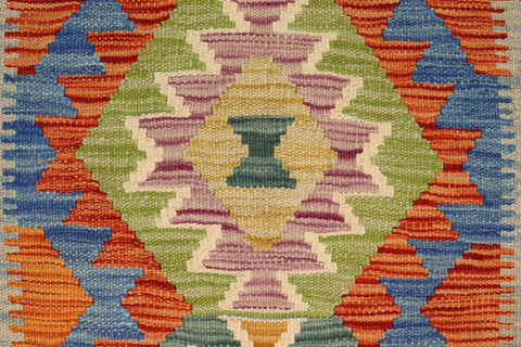 handmade Geometric Kilim Rust Blue Hand-Woven RECTANGLE 100% WOOL area rug 2' x 3'
